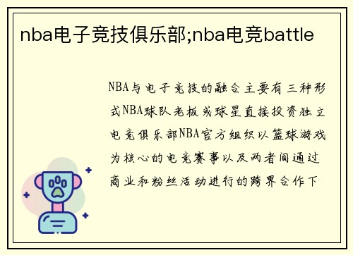 nba电子竞技俱乐部;nba电竞battle